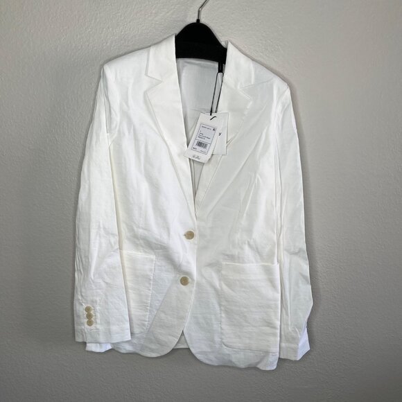 Theory Womens White Minimalist Linen Blend Blazer Size 4 Eco Crunch Wash - Picture 6 of 9